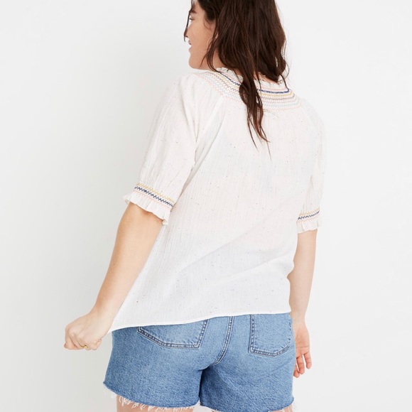Madewell Rainbow Smocked Peasant Top Speckled - Picture 4 of 5
